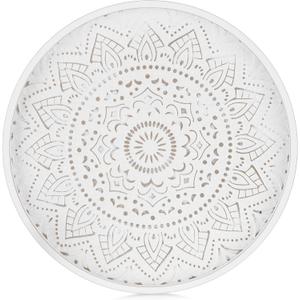 Hanobe Decorative Coffee Table Tray: Round Wood Trays for Boho Home Decor White Farmhouse Rustic Centerpiece for Living Dining Room Ottoman Kitchen Counter 12 Inch (11.8")