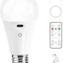 Rechargeable Light Bulbs with Remote Control and USB Charging; Dimmable Battery Operated Light Bulb with 3 Color and 4 Timer; A19 Wireless Light Bulbs for Wall Sconce Not-Hardwired, 1 Pack