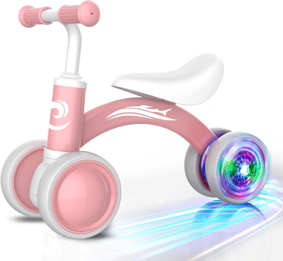 Colorful Lighting Baby Balance Bike Toys for 1 Year Old Girl Gifts, 10-36 Month Toddler Balance Bike, No Pedal 4 Silence Wheels & Soft Seat Pre-School First Riding on Toys, 1st Birthday Gifts. (Pink)