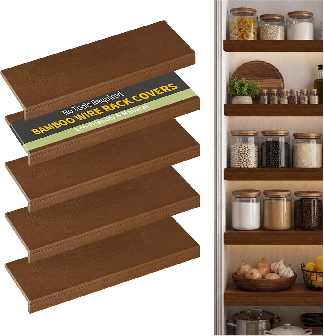 Wire Shelf Covers, Bamboo Wire Rack Covers for Pantry, ClosetKitchen (5pcs, 36" W x 12" D, Walnut)