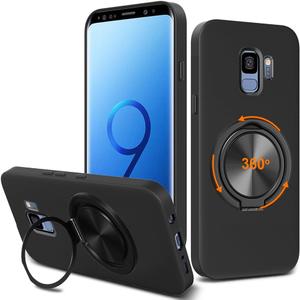 Compatible for Samsung Galaxy S9 Phone Case, 360 Rotatable Ring Holder Kickstand/Stand Silicone TPU Silm Fit Shockproof Protective Cover Case for Samsung Galaxy S9 (2018) - Black