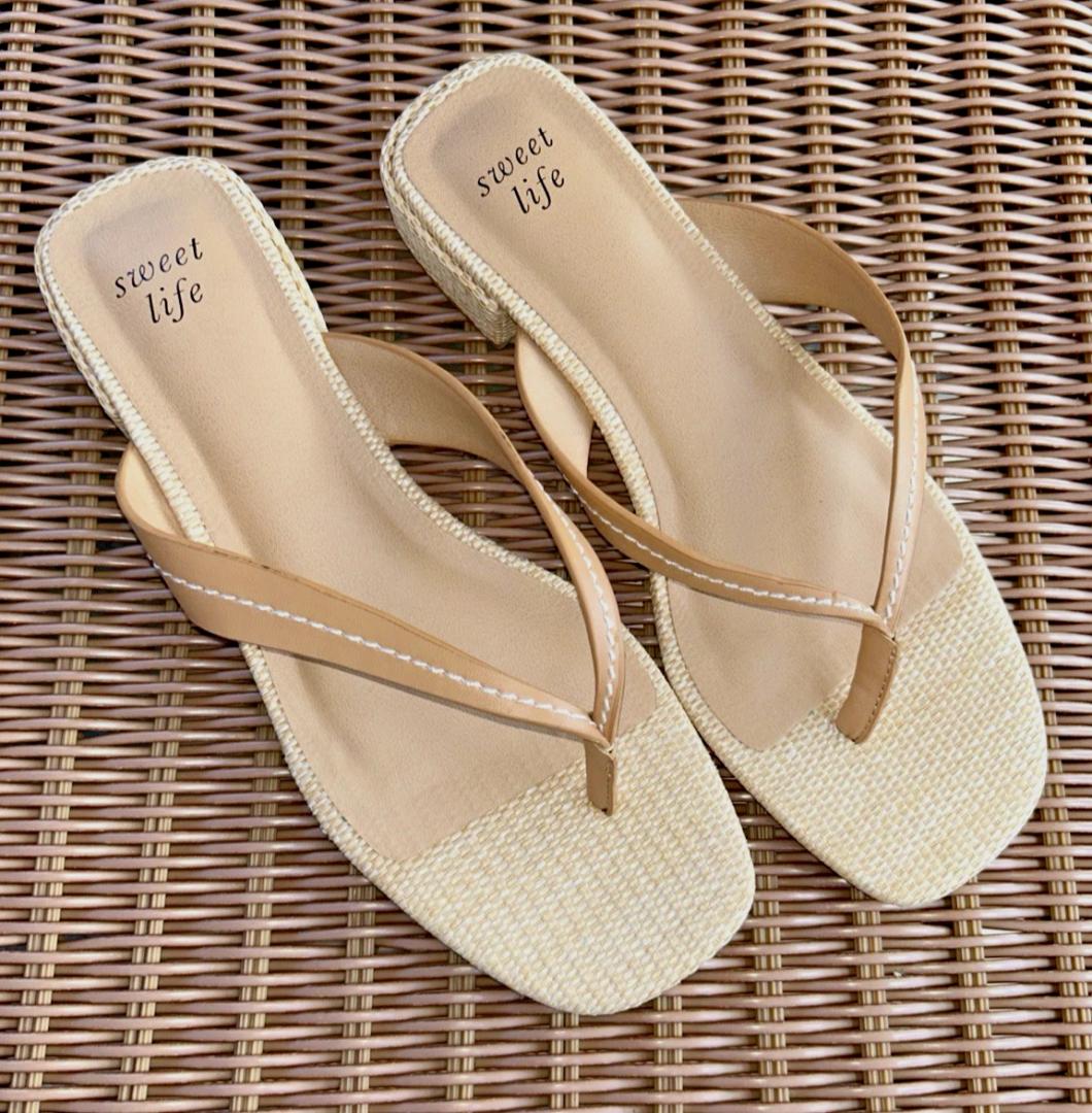 Sweet Life 9 Tan Sandal Flip Flop HELEN Low Heel