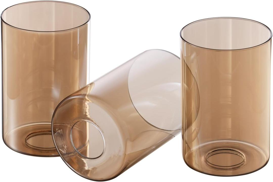 3 Pack Amber Glass Lamp Shade Replacement Globe & Shade for Light Fixture, 3.94in Diameter 5.9in Tall, E26 Base 1-5/8 Inch Fitter, Cylindrical glass lampshade