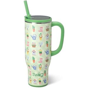 Swig Life 30oz Mega Mug, 30oz Tumbler with Handle and Straw, Large Insulated Tumblers, Cup Holder Friendly Travel Mug, Stainless Steel 30 oz Tumbler, Reusable Insulated Water Bottle (Green Thumb)