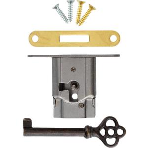 Full Mortise Lock with Plate and Skeleton Key for Right Hand Cabinet Door, Desk or Dresser Drawer - Antique Furniture Hardware | UA-035-L