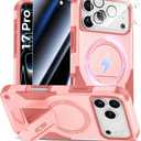 Goton for iPhone 17 Pro Case with Privacy Tempered Glass Screen Protector & Camera Lens Protector, Compatible with MagSafe, Invisible Kickstand, Shockproof Phone Cover, Pink