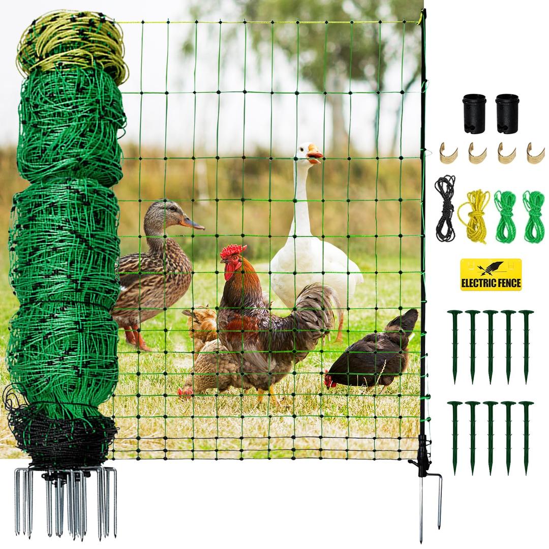 Electric Poultry Netting, 47.2" H x 164'L Electric Chicken Fence for Chickens, Ducks,Turkeys, Sheep, Geese, Portable Poultry Nets Fence kit for the Yard,Backyards,Farms,Ranches, Energizer Not Included