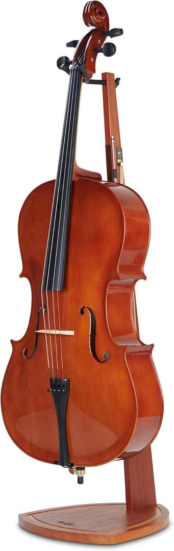 Cello Stand with Bow Holder, Handcrafted Mahogany Wood Floor Stand for 4/4 Full-Size and 1/2, 1/4, 3/4, 1/8, 7/8 Cello Home and Studio Display