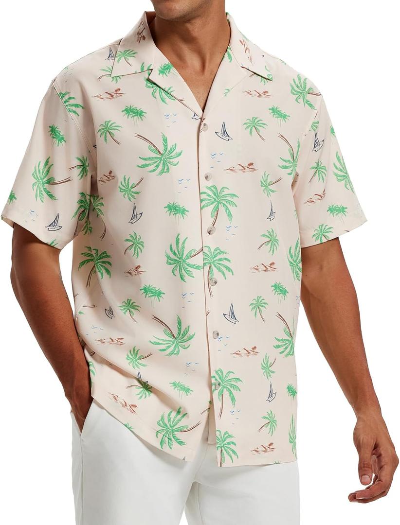 Vytroon Men's Hawaiian Shirts Wrinkle Free Short Sleeve Button Down Tropical Beach Vacation Shirt (M)