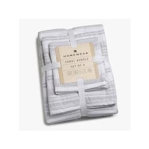 Homewear Towel Bundle Set Of 6.  2 Bath Towels 27" x 52".  2 Hand Towels 16" x 26".  2 Wash Cloths 12" x 12". 70% recycled cotton 30% polyester