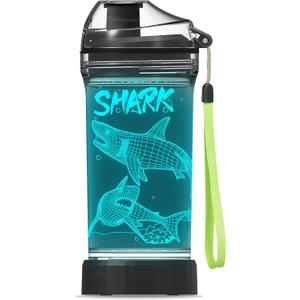 YuanDian Shark Gifts, Light Up Kids Water Bottle with 3D Ocean Animal Design- 14 OZ Eco-Friendly - Cool Drinking Cups Gift for School Baby Boy Girl Child Christmas Holiday