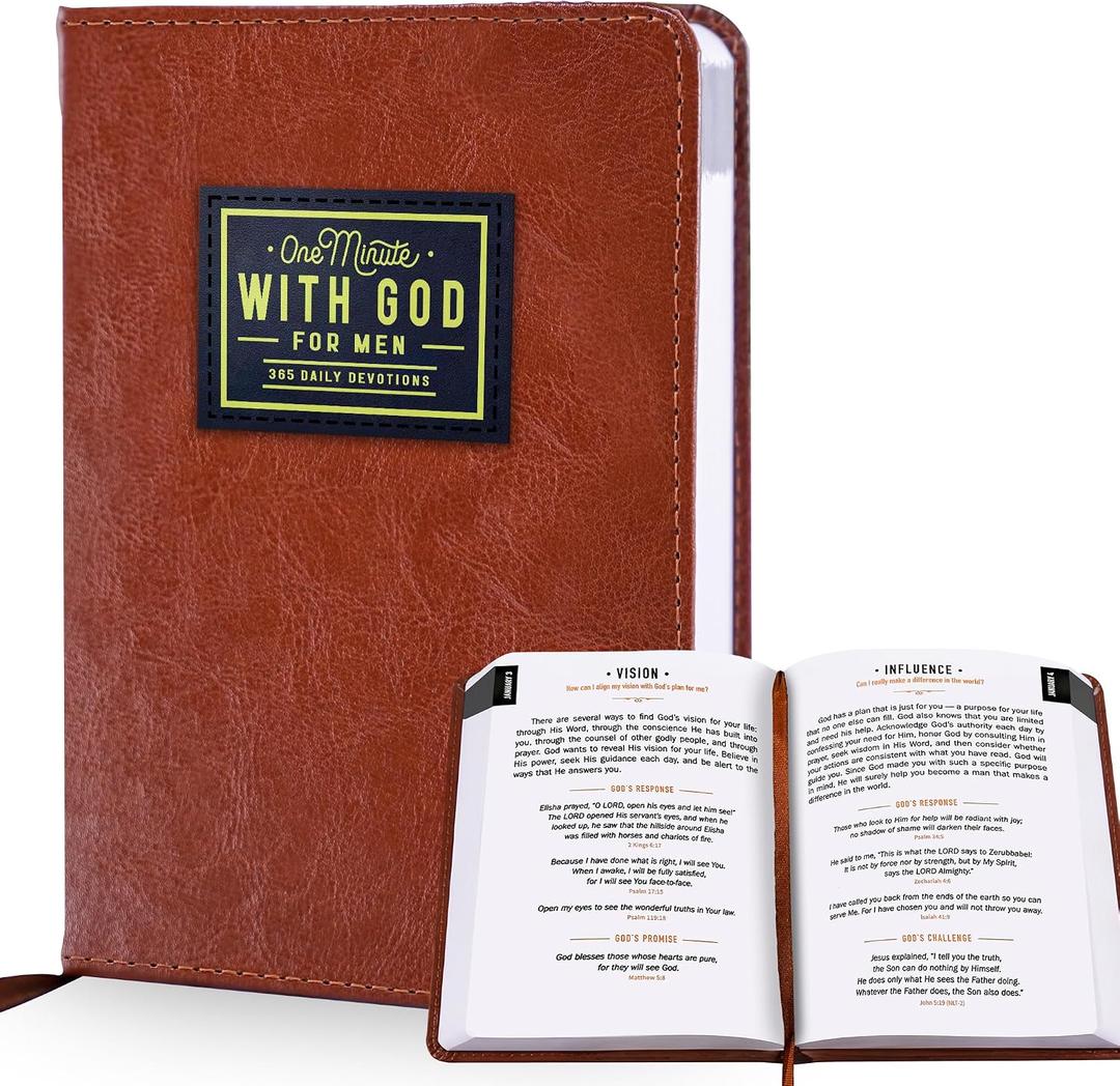 2026 One Minute WITH GOD for Men - 365 Days Bible Daily Devotional Journal- Mens Bibles Study Prayer Book - Brown Leather Bible Planner Guide - Gift for Dad Christian Beginners