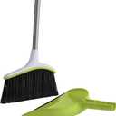 Casabella Broom & Dustpan Set, 44-Inch Angled Broom with Snap-On Dustpan, Durable Bristles, Innovative Dustpan, Convenient Storage - Perfect for Tile, Wood, and Laminate Floors (Silver/Green)