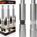 [2 Pieces] Premium Stainless Steel Salt Grinder and Pepper Mill Set for Pepper Sea Salt Himalayan Salt and Spices with Thumb Button for One Hand Operation