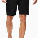 Mens Cotton Linen Shorts Casual Waist Elastic Button Golf Beach Shorts with Pockets (32, Black)