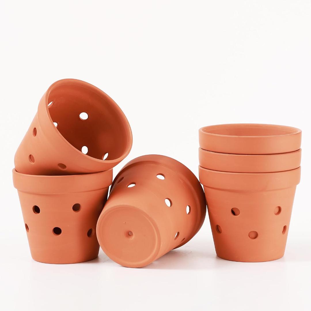 6" Terracotta Pots with Drainage Holes, 6 Pack - Classic Clay Planters for Indoor Outdoor Plants