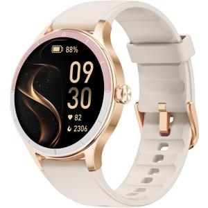 Smart Watch for Women, Smartwatch Compatible Android and iOS Phone, Answer/Make Calls, Fitness Tracker/Step Counter/Running Watch, Sleep/Heart Rate Monitor, 100 Sports, IP68 Waterproof, Beige