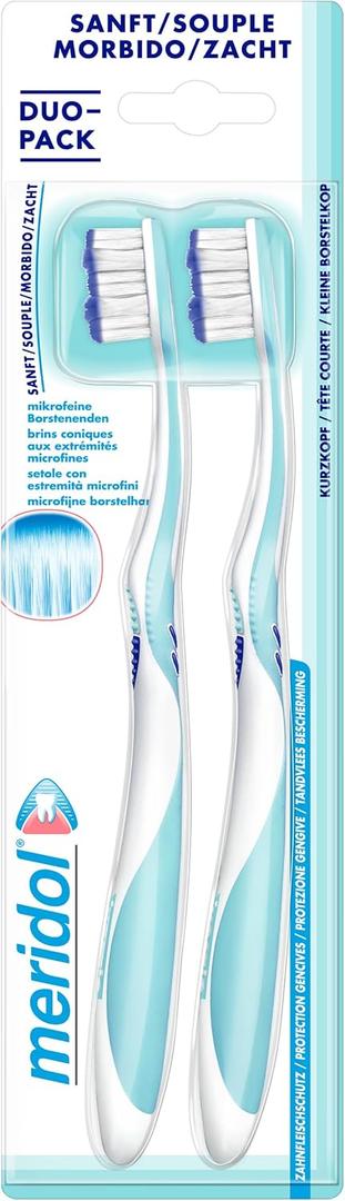 meridol Toothbrush Gum Protection Soft Pack of 2 - Manual Toothbrush for Gentle Cleaning of Teeth on The Gum Line