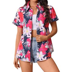 Women's Hawaiian Shirt Short Sleeve Tropical Button Down Summer Beach Aloha Luna Floral Hawaii Shirt Lightweight (3X-Large)