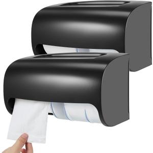 Maxcheck 2 Pcs Commercial Toilet Paper Dispenser Compact 2-roll Side-by-Side Coreless Locking Toilet Paper Holder Storage Wall Mount for Bathroom Kitchen Accessories, Side by Side Design(Black)