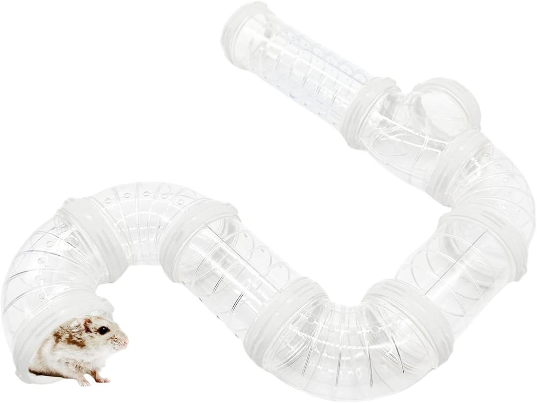 Tfwadmx Hamster Tube Toy DIY Assorted Small Cage Toys Pipe Tunnel Excercise for Rat Mouse Dwarf and Other Small Animals-White (Transparent)