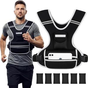 Adjustable Weighted Vest Men Women for walking, Workouts, Running, Strength Training, 0-10lb Washable Weight Vest with Reflective Stripe, Storage Pocket and Thickened Shoulder Pads (Black)