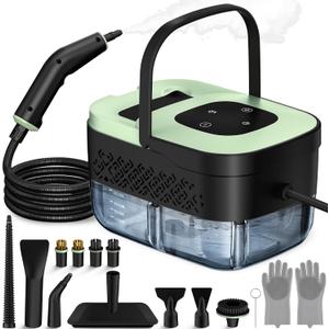 Steam Cleaner, Portable Steamer for Cleaning with 16pcs Accessories, 6-Level Adjustable, 15s Heat-Up, Handheld Steam Cleaner for Home for Tile, Grease, Dirt, Grout, Car Detailing, Green