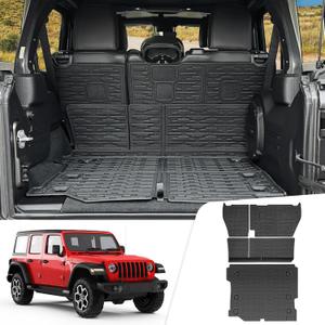 Cargo Liner with Seat Back Cover Fit for 2018-2025 Jeep Wrangler JL Unlimited 4 Door 4X4, Cargo Mat TPE Seat Back Protector for 2024 Jeep Wrangler JL/JLU Accessories(Cargo Mat+ Backrest Mats)