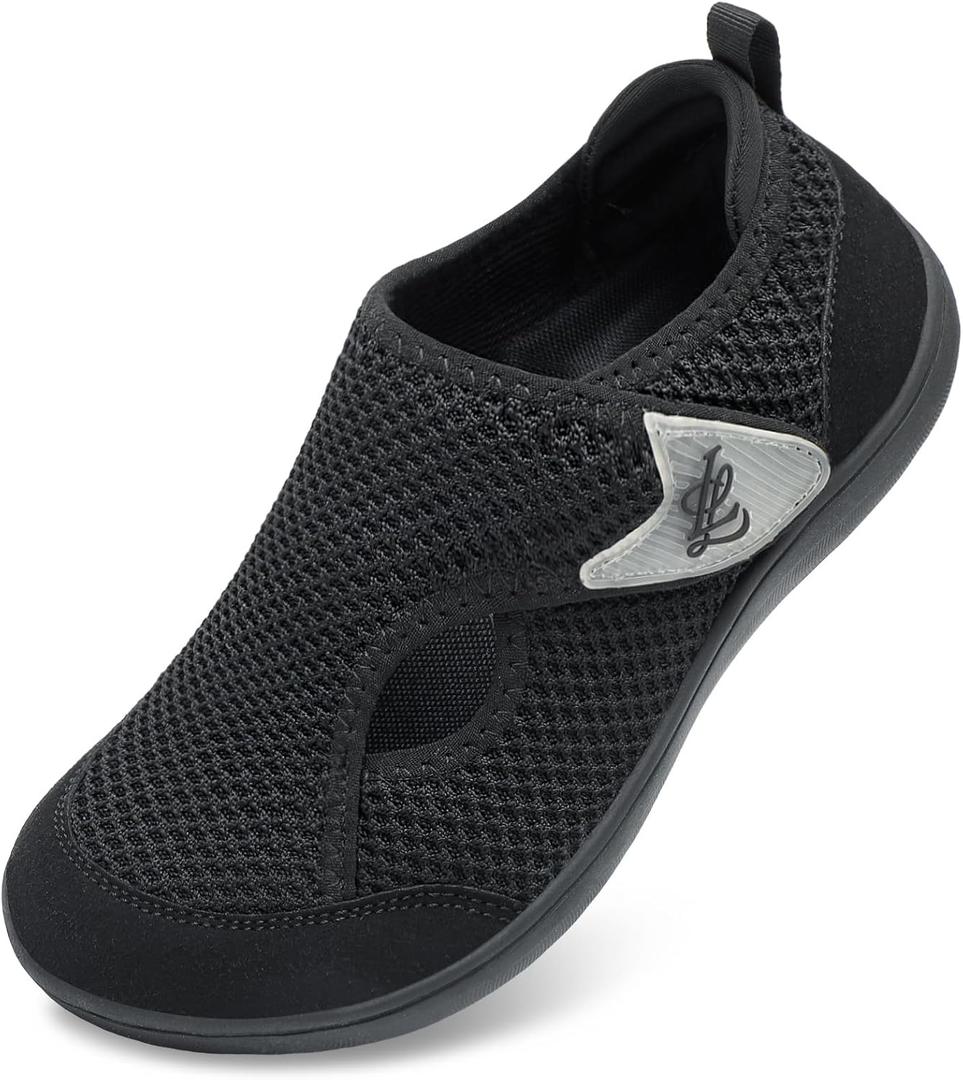 LeIsfIt Womens Wide Diabetic Shoes Adjustable Barefoot Walking Shoes Breathable Zero Drop Sneakers for Wide Width Arthritis Edema Feet (Black) Size 8