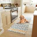 H.VERSAILTEX Handwoven 2x5 ft Boho Runner Rug with Tassels - Low Pile Easy Clean Washable Entryway Rug, Non-Slip Kitchen Runner for Hallway, Laundry Room - Kitchen Mat Set(2 Pack,Grey/Yellow)