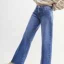 EMMIOL Baggy Straight Leg Jeans Women, Mid-High Rise Denim Pants, Y2K Vintage Distressed Stretchy Loose Fit with Large PocketBoyfriend Wide Leg Trousers Casual, Blue (Blue, S)