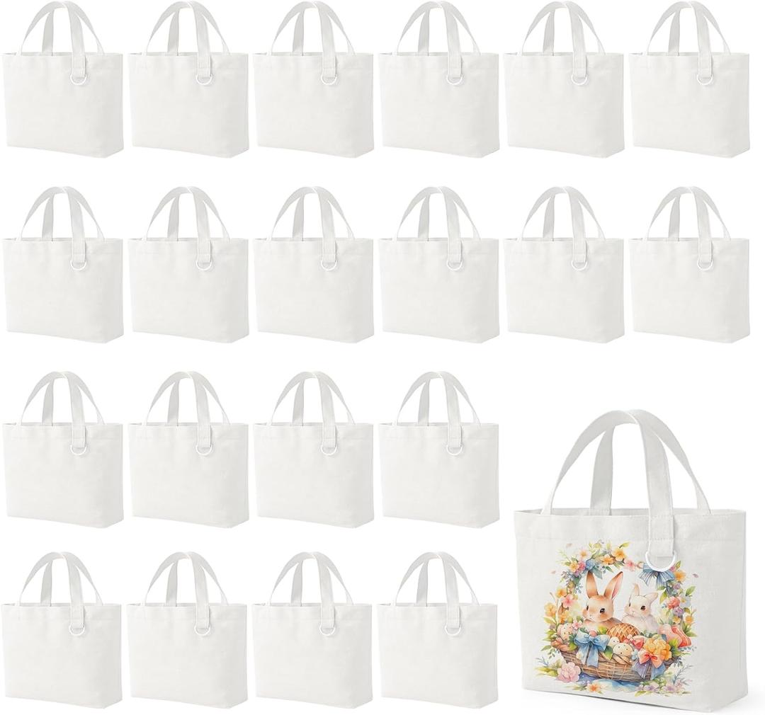 1 | 12 | 24 Pack Small Canvas Tote Bags, Mini Tote Bags Bulk for Women, DIY Blank Reusable Cute Sublimation Tote Bag (White)