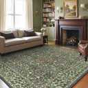 GENIMO Large 8x10 Area Rug for Living Room, Boho Floral Vintage Non-Slip Carpet, Soft Low-Pile Lightweight Indoor Rug, Stain Resistant Thin Rug for Bedroom, Dining Room, Nursery, Emerald Green