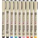SAKURA Pigma Micron 05 Pen, Pack of 9 Colors - Black, Orange, Brown, Red, Pink, Green, Purple, Blue, Sepia, Waterproof and Fade Proof Markers