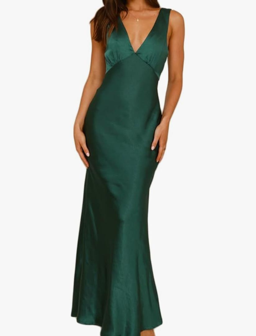 Vubiya Satin V Neck Maxi Dress S