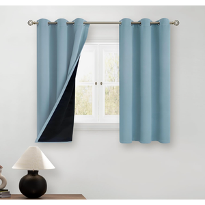 BGment Short 100% Blackout Curtains for Bedroom, Thermal Insulated Lined Energy Efficiency Noise Reducing Grommet Curtains 45 Inch Length for Small Window 2 Panels Each 42 Inch Wide, Greyish Blue
