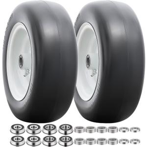 11 Solid Tires, Flat Free Tires11x4.00-5 Wheels with 3/4 Axle Bore Hole and Double Sealed Bearings Compatible with Hand Truck Wheelbarrow Tire Lawn Mower Tires (White, 2PCS) P-098