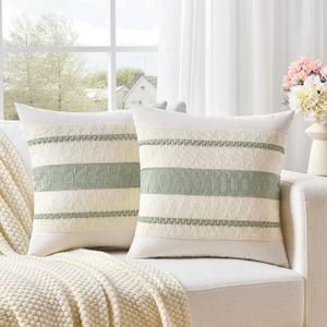 Fancy Homi Set of 2 Sage Green Boho Decorative Throw Pillow Covers 18x18 Inch for Living Room Bedroom Couch Bed Sofa Chair, Rustic Retro Cushion Case 45x45 cm, Bohemian Room Home Decor