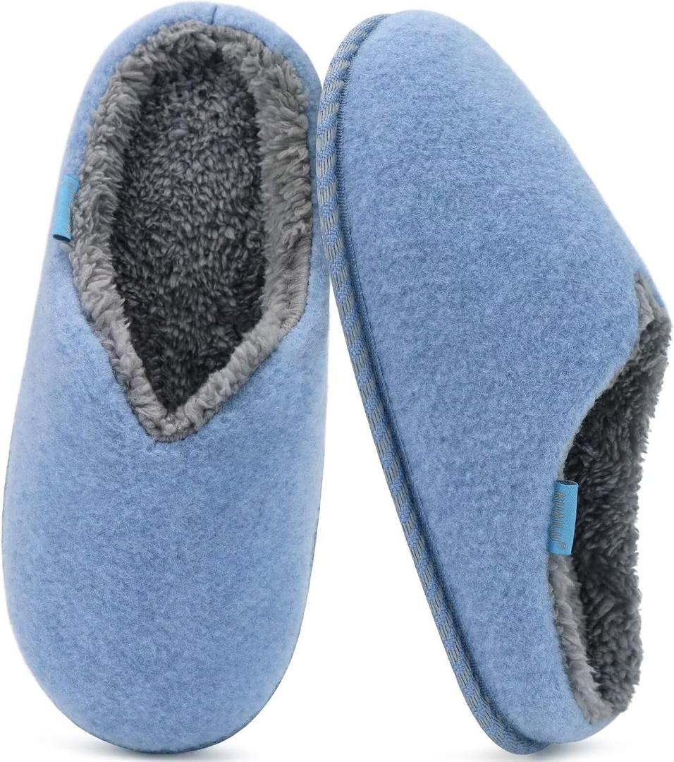 KuaiLu Womens Supportive Memory Foam Slippers Felt Fuzzy Lined Heel Cushion Lightweight House Shoes for Indoor Outdoor