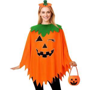 Halloween Pumpkin Costume for Women, 3 PCS Glow in the Dark Pumpkin Poncho with Headband Bag,Halloween Costume Set for Costume Party