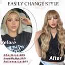 NAYOO Brown Wigs with Bangs for Women Long Curly Wavy Hair Wigs Heat Resistant Synthetic Fiber Wigs for Daily Party Use 24 Inches (Medium Brown Mixed Blonde)