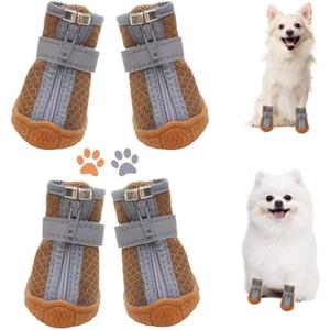 Dog Shoes for Small Dogs, Puppy Dog Boots & Paw Protector for Winter Snow Day, Summer Hot Pavement, Waterproof in Rain Weather, Outdoor Hiking, Indoor Hard floors with Anti Slip Sole 4PCS/Set (#1 (width 1.1 inch) for 2.1-6.5 lbs)