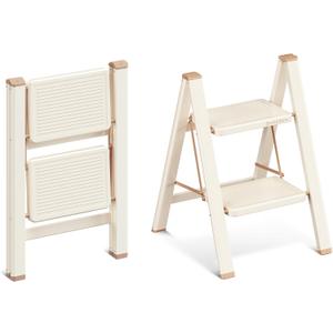 2 Step Ladder, 2 Step Stool for Adults, Folding Step Ladder with Secure Footing, Widened Pedal, Aesthetically Pleasing Looking, Blends Right into Domestic Rooms, Cream Chocolate