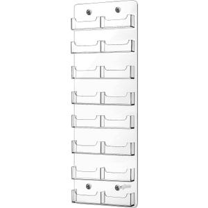 Lincia Acrylic Business Card Holder Wall Mount Clear Sticker Display Rack Multiple Clear Card Organizing Sticker Display Stand Pre Drilled Acrylic Holders (16 Pocket,21.65 x 7.87 Inch)