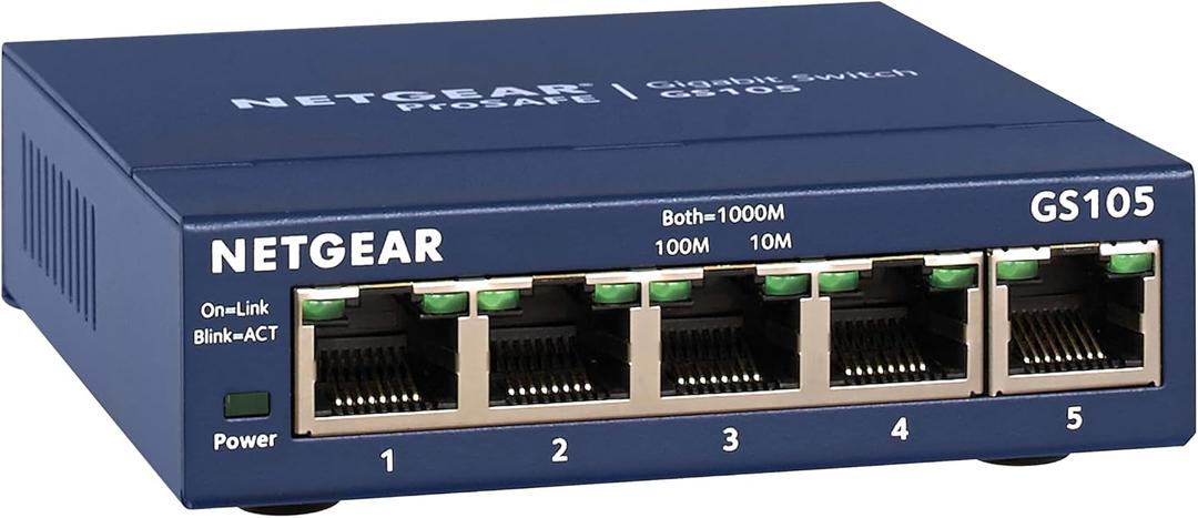 NETGEAR 5-Port Gigabit Ethernet Unmanaged Switch (GS105NA) - Desktop or Wall Mount