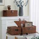 Set of 3 Woven Wicker Storage Basket Box with Lids & Lock, Built-in Carry Handles, Multifunctional Storage Organizer for Nursery, Baby, Clothes, Toys, Books, Large/Medium/Small Size (Natural)