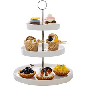 Sweese Porcelain 3-Tier Cupcake Stand - Elegant White Cake Stand for Desserts, Tiered Serving Tray for Parties, Weddings, Birthdays - Durable Stainless Steel Rods (10.5")