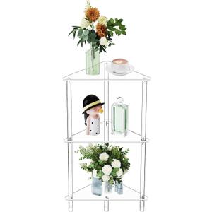 Clear Triangle Acrylic Side Table for Small Space, 11.81" L x 11.81" W x 26.7" H, 3-Tier Transparent Corner Shelf Stand End Table, Corner Storage Display Rack for Living Room Bedroom Bathroom