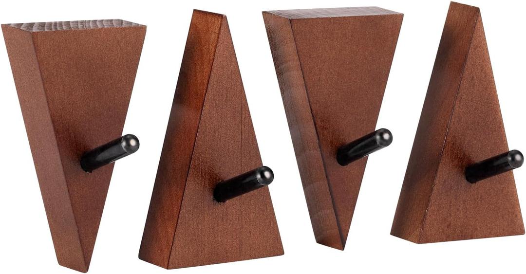 Wood Wall Hooks 4pcs Decorative Wooden Coat Hooks 2.95in Height, Small Walnut Wood and Black Metal Hooks for Hanging Hats Towels Robe Clothes Keys Bags, Adhesive or Wall Mounted