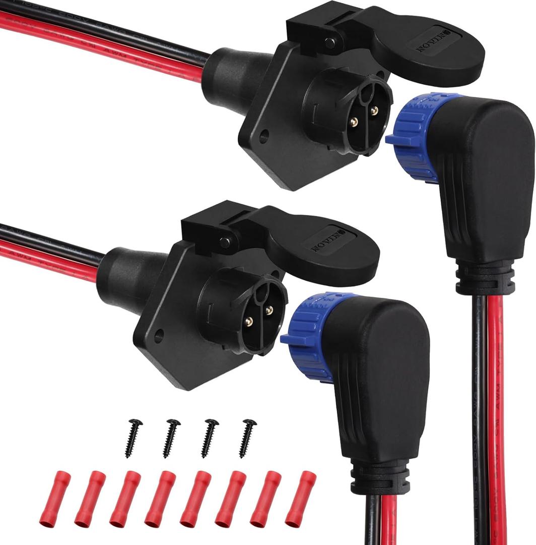 Trolling Motor Plugs for Minn Kota 12V/24V/36V/48V 2-Wire 8 Gauge 50A Trolling Motor Plug Receptacle Set for Marine Boat Down Rigger Fishing Reel,Male & Female Watertight Quick Connect (2-Prong,Elbow (2pk blue))